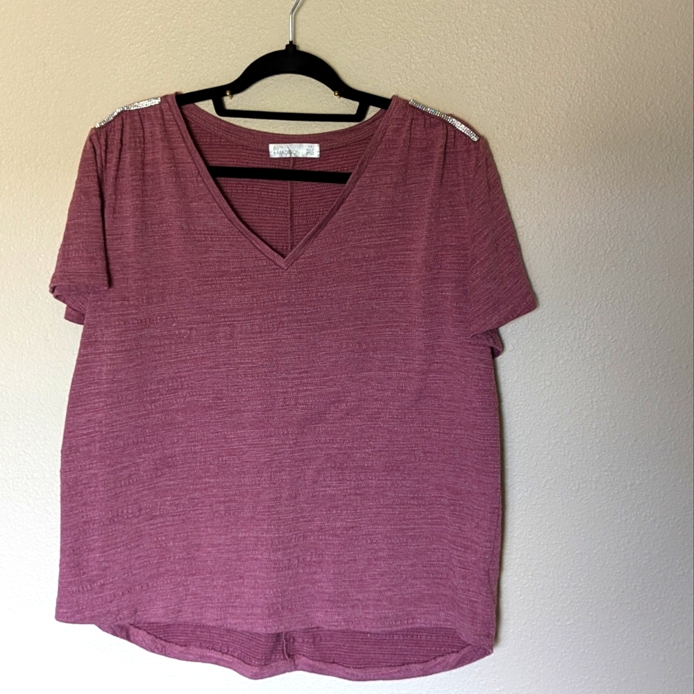 89th + Madison Plum Colored Embellished T-shirt Size L